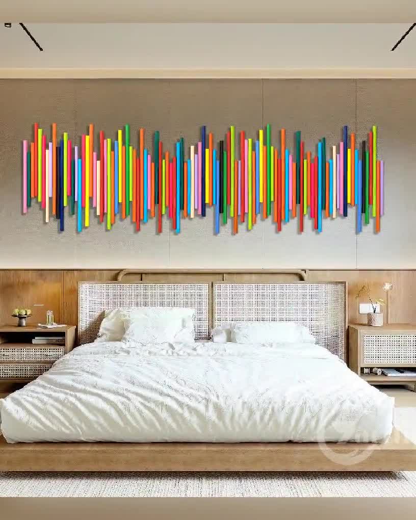 Abstract Sound Wave Wood Painting Colorful Wood Slat Wall Art Abstract Sound Wave Wood Painting Colorful Wood Slat Wall Art
